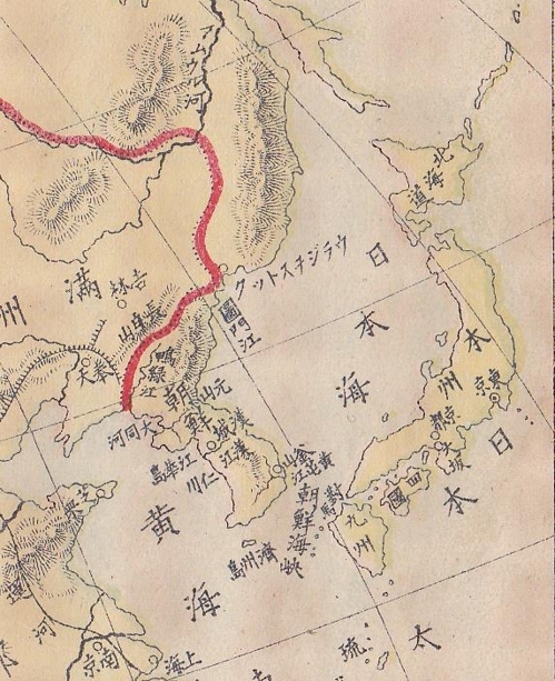 명치지지의 아시아 지도. 한국과 일본 사이에 국경선은 없으나 독도도 없다. [연합뉴스]