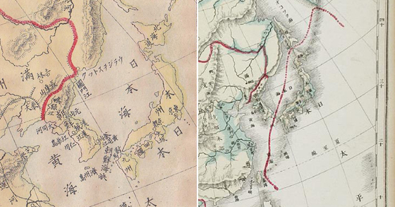 조선과 일본의 국경을 표기한 19세기 일본의 교과서.