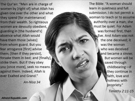 여성에 대한 차별적 인식이 담긴 코란과 성경문구. [사진=플리커]
