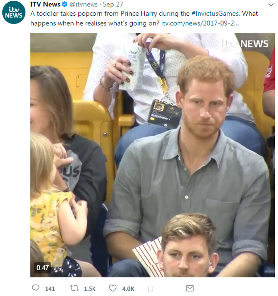 ITV News 트위터에 올라온 해리 왕자의 영상. [사진 트위터 캡처]