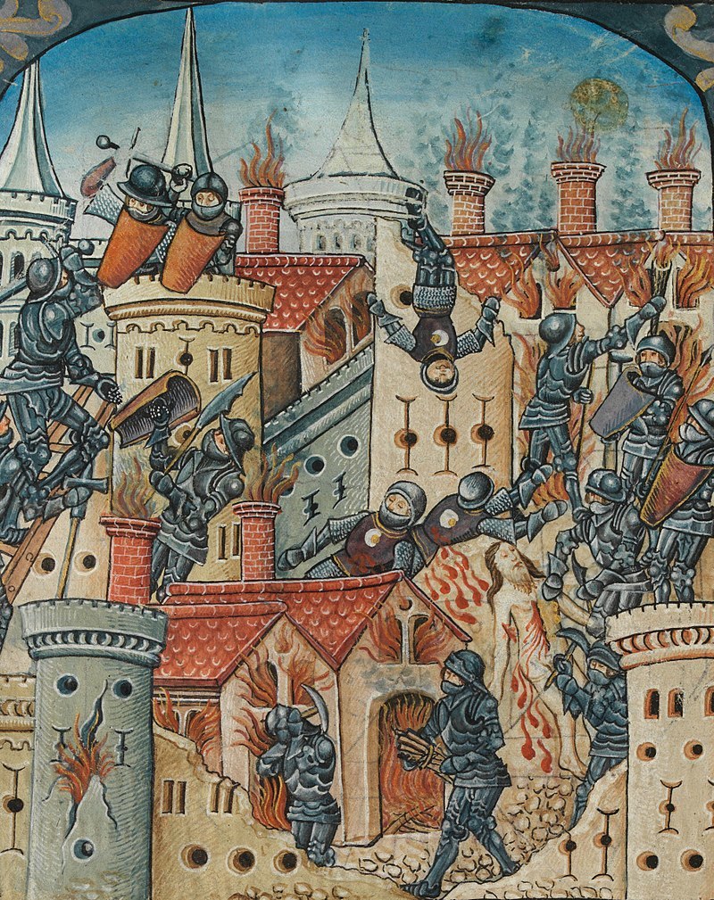 기원 70년 로마군이 유대인 반란을 진압하면서 예루살렘의 제2성전을 파괴한 역사를 그린 16세기 초 그림. 