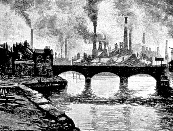 영국 산업혁명 당시 공장 굴뚝에서 연기가 나오는 모습을 그린 그림. [중앙포토]