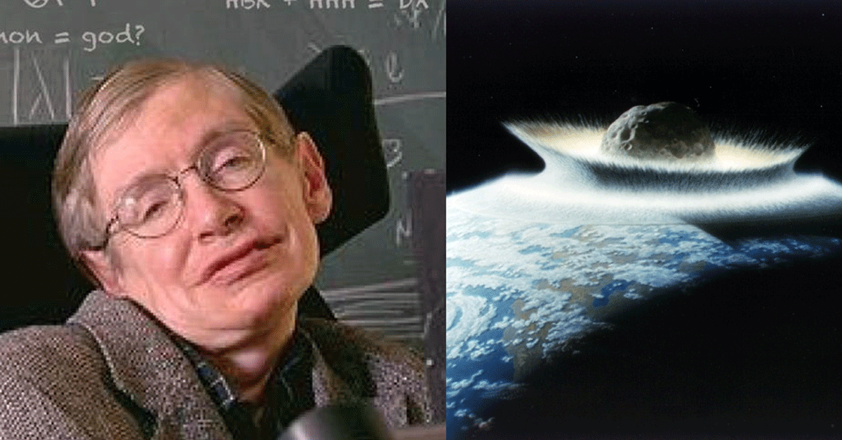 스티븐 호킹 영국 케임브리지대 교수(왼쪽)과 지구가 소행성에 충돌한 가상 그림[사진 중앙포토, NASA]