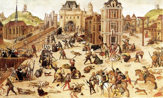 1572년 성바르톨로메오 축일에 프랑스 가톨릭 교도들이 신교도인 위그노를 학살하는 장면을 담은 그림. 광신이 가져온 역사의 비극이다. 바티칸은 1997년 책임을 인정하고 상호 용서를 구했다. [중앙포토]