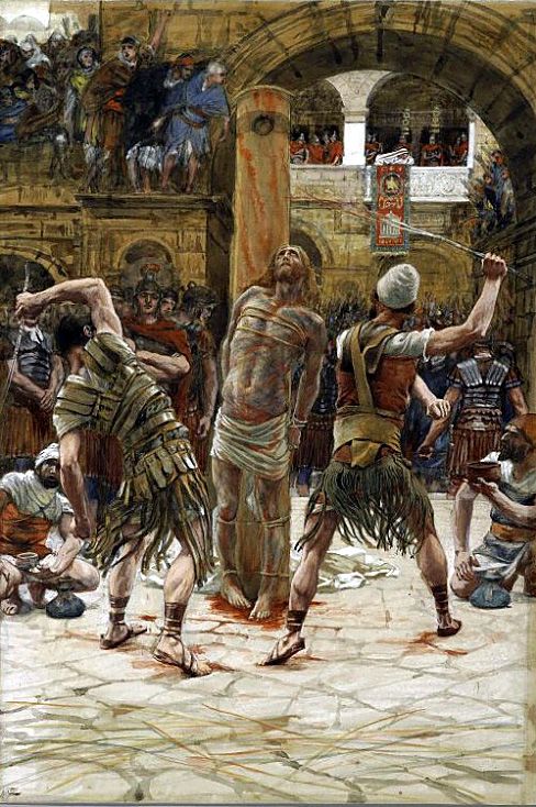 로마의 군인들에 의해 예수가 채찍질을 당하는 장면을 그린 제임스 티소의 작품.