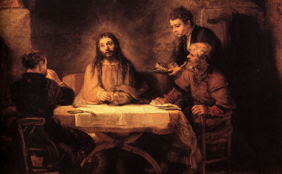 렘브란트 작 ‘엠마오의 저녁식사’. 부활한 예수가 제자들과 함께 저녁 식탁에 앉아 있다. 제자들은 처음에 부활한 예수를 알아보지 못했다.