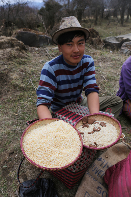 부탄의 고산마을 포지카에서 감자 심는 농부. 그들의 주식이자 귀한 음식을 여행자에게 건넸다. 