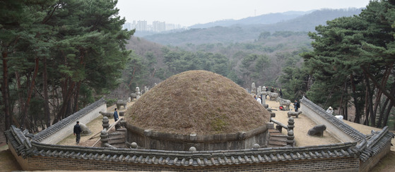 깔끔하게 벌초된 건원릉.벌초가 끝난 봉분엔 가을에 받아둔 억새풀씨를 따로 키워 다시 봉분에 식재한다.