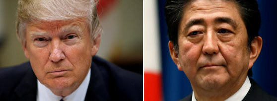 지난 1일 도널드 트럼프 미국 대통령과 아베 신조 일본 총리가 전화협의를 했다고 일본 언론들이 전했다. [로이터=뉴스1]