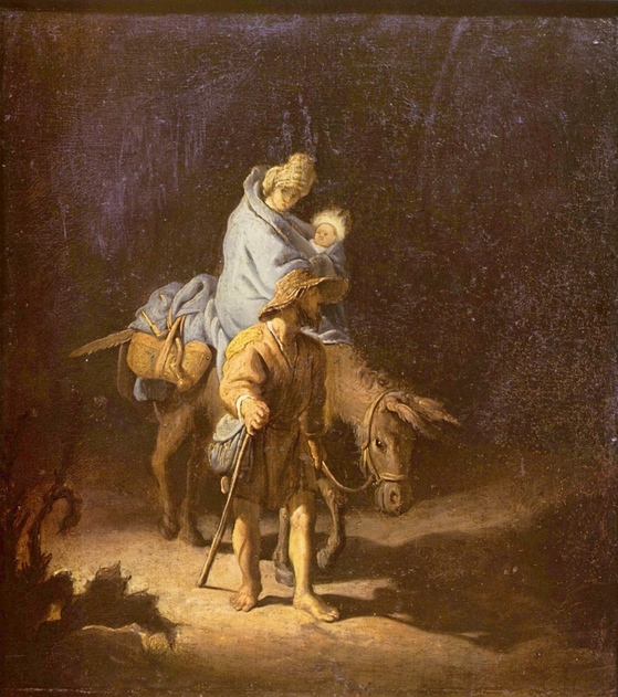 렘브란트 작 '이집트로의 피신'. 요셉은 마리아와 아기 예수를 데리고 고향 나자렛을 떠났다. 