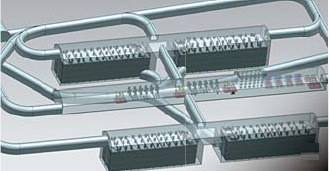 2027년 미국 ‘샌포드 지하연구시설’에 설치될 초정밀 중성미자 검출기. 1만7000t의 액체 아르곤을 담은 4개의 모듈로 구성돼 있다. [DUNE]