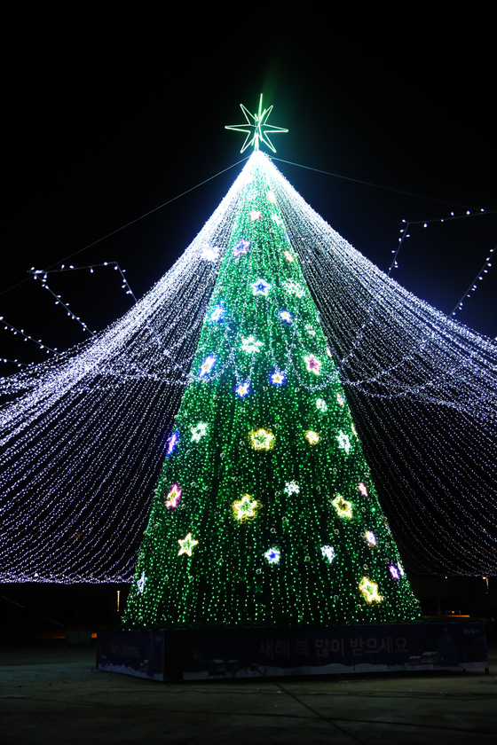 서울 마포구 문화비축기지에서 22일 점등될 크리스마스 트리. 전구 15만개가 달렸다.［사진 서울시］ 