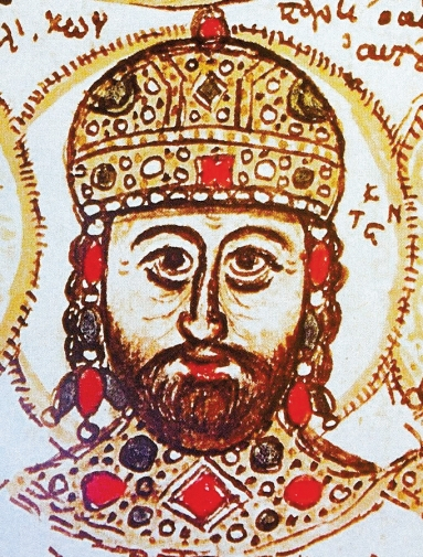 유일하게 남은 것으로 추정되는 비잔틴 황제 콘스탄티누스 11세의 초상. 15세기 양피지에 그린 황제 9명의 수채화 중 일부다.