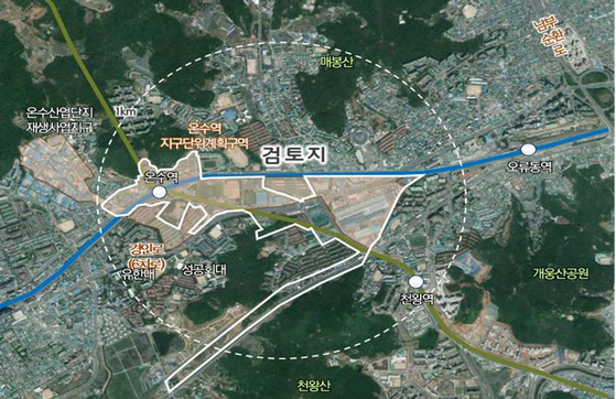 서울 구로구 온수역세권 개발 계획 부지. 약 54만㎡ 규모로 서울시는 2021년까지 구체적인 개발 계획을 제시할 방침이다. [그래픽 서울시] 