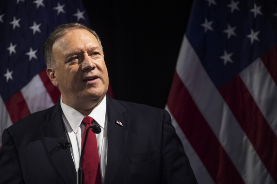 Secretary of State Mike Pompeo speaks during the Herman Kahn Award Gala, Wednesday, Oct. 30, 2019, in New York. Pompeo received the Hudson Institute`s 2019 Herman Kahn Award. (AP Photo/Mary Altaffer) <저작권자(c) 연합뉴스, 무단 전재-재배포 금지>