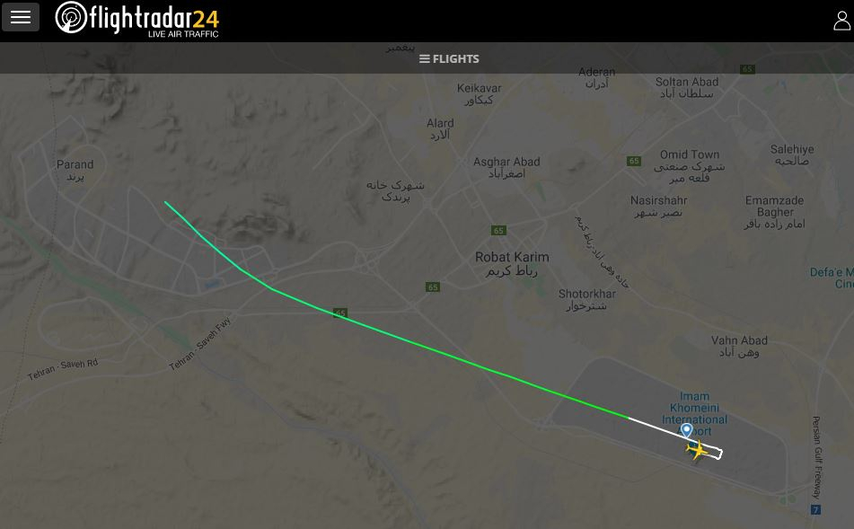 Truyền thông địa phương Iran đưa tin hôm thứ Hai rằng chiếc máy bay Boeing 737 của hãng hàng không Ukraine (UIA) đã bị rơi ngay sau khi cất cánh sân bay quốc tế Tehran Imam Khomeini. Bức ảnh cho thấy đường bay của máy bay tai nạn được tiết lộ tại Chuyến bay Radar 24, một địa điểm theo dõi đường bay của máy bay. [플라이트레이더24 캡처]