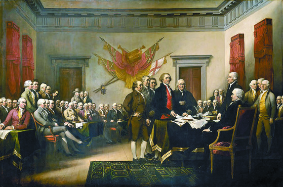 존 트럼불(1756~1843)이 그린 ‘독립선언’(1817). 미국혁명은 프랑스혁명의 ‘쌍둥이 혁명’이라고 불린다. 아무래도 혁명은 보수와는 거리가 먼 것 같다. 러셀 커크는 『보수의 정신』에서 미국혁명이 자유주의 혁명이기 이전에 보수주의 혁명이라고 주장했다. [사진: 미국 의회의사당]