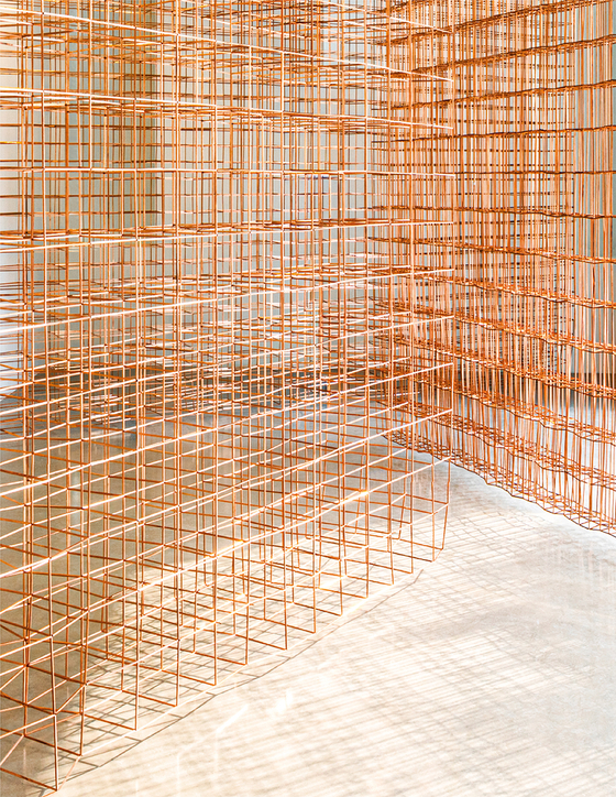 Jinnie Seo Perchance, Copper Glance Interval Detour, Contour 2020 copper square pipe, stainless steel wire. 사진 촬영 장미.[바톤갤러리]