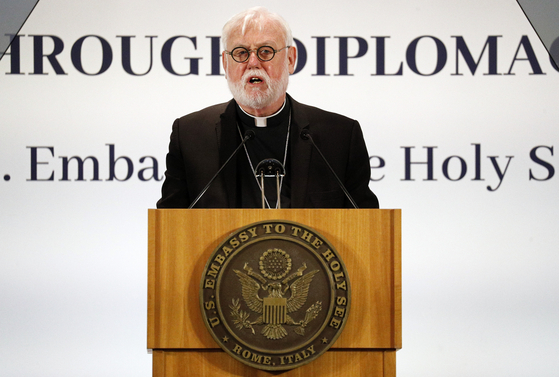 Vatican Foreign Minister Paul Gallagher speaks at a symposium organized by the U.S. Embassy to the Holy See on the 30th.[AP=연합뉴스]