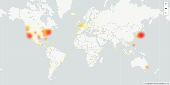 Regions where the downloader reported Twitter errors.  Descent detector