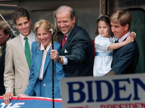 Joe Biden's family.  From left to right, second son Hunter Biden, his wife Jill Biden, Joe Biden, youngest daughter Ashley Biden, and oldest son Bo Biden. 