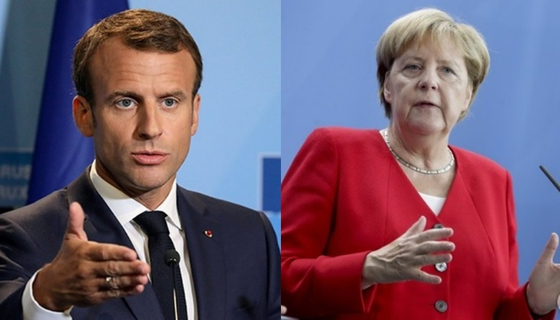 French President Emmanuel Macron (left) and German Chancellor Angela Merkel.  Yunhap news