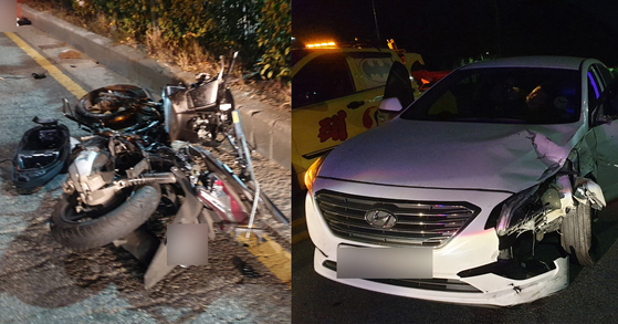 At around 4:25 a.m. on the 11th, a drunk driver of car A on a road near a gas station in Wonchang-dong, Seo-gu, Incheon, struck Mr. B's delivery motorcycle (23), that had crossed the center line.  News 1