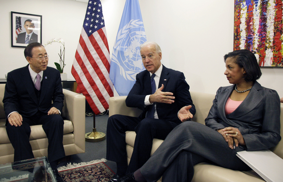 In 2010, UN Secretary General Ban Ki-moon, Vice President Joe Biden, and US Ambassador Susan Rice met at UN headquarters to discuss the agenda for the 2010 Security Council meeting. [AP=연합뉴스]