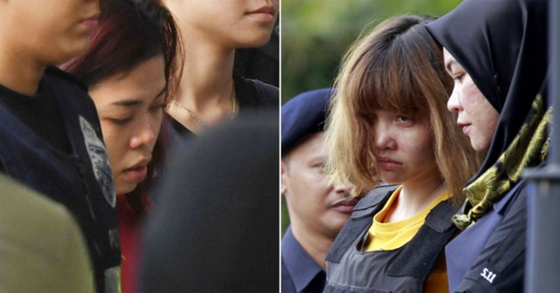 City Aisha (left) and Doan Thi Huong are accused of murdering Kim Jong-nam. [중앙포토]