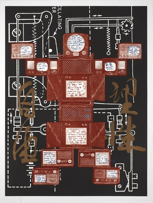  백남준, '진화 혁명 결의', 1989, lithography, etching, 0.2 x 52.4 cm사. [진 리안갤러리]