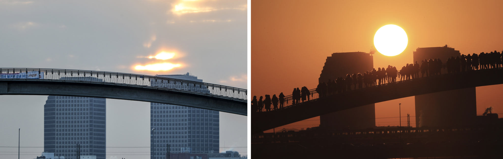 On the morning of the first day of the New Year, New Year's Day in 2021, the Seonyu Bridge in Yanghwa-dong, Yeongdeungpo-gu, Seoul is busy.  The government and local governments have closed most of the sunrise points across the country to prevent the spread of the new coronavirus infection (Corona 19).  The photo on the right shows the sunrise on the Seonyu Bridge in 2018. Citizens gather on the Seonyu Bridge to watch the sunrise.  Reporter Kim Gyeong-rok, Yonhap News