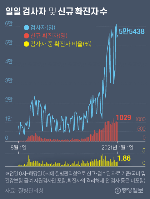 Number of inspectors and new cases per day.  Graphic = Reporter Kim Young-ok yesok@joongang.co.kr