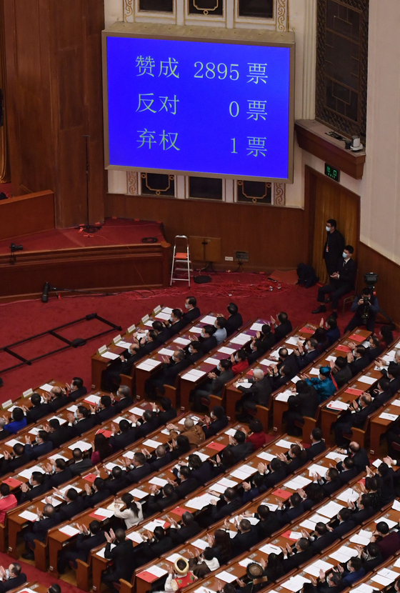 찬성 2895 표, 반대 0 표 … 홍콩 민주 선거가 사라졌다