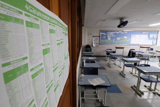 지난해 11월 18일 오전 경기도 수원시의 한 고등학교에서 신종 코로나바이러스 감염증(코로나19) 예방을 위해 원격수업이 진행되는 3학년 교실이 비어있다. 뉴스1
