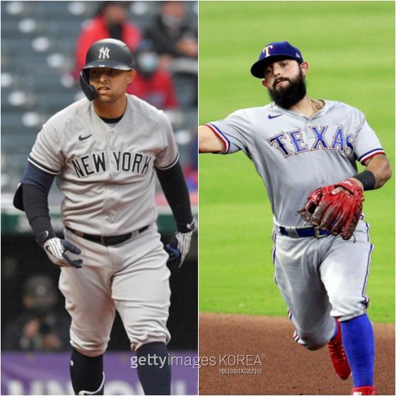 뉴욕 양키스 이적 후 수염을 말끔하게 제거한 오도어(왼쪽)와 텍사스 시절의 오도어 모습. 게티이밎.