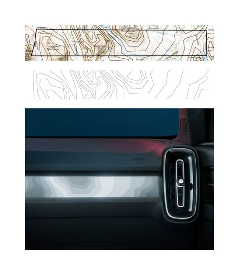 볼보 C40 리차지 보조석 전면부 장식. 북유럽의 자연친화적 디자인을 표현했다. 사진 볼보자동차