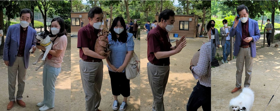 이낙연 전 더불어민주당 대표가 13일 서울 보라매공원 반려동물 놀이터에서 시민, 반려동물과 사진 촬영을 하고 있다.